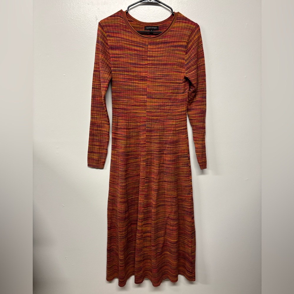 Banana Republic Long Knit Multicolor Long Sleeve Maxi Dress Size Medium